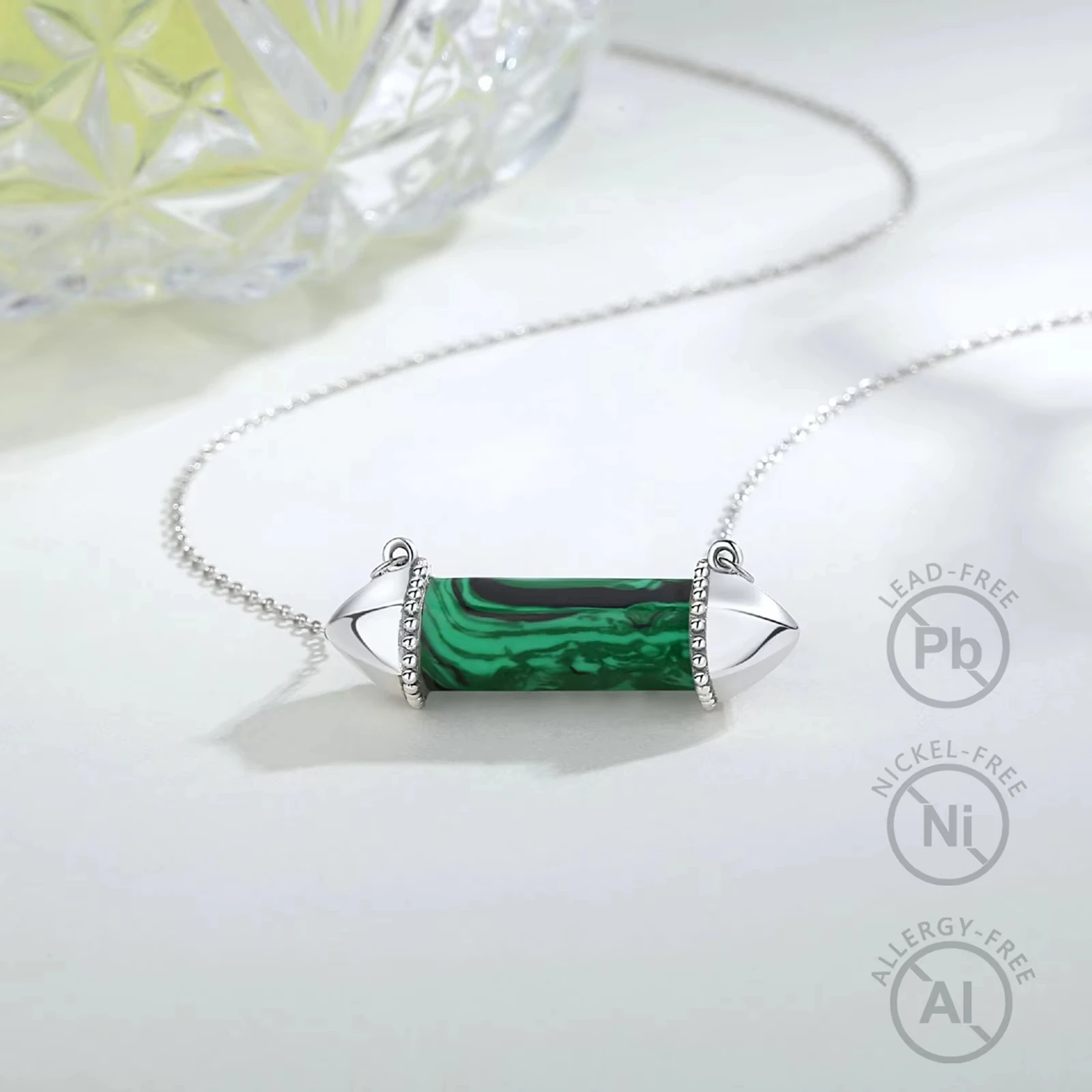 Natural Crystal Stone Gem Pendant  Spiritual Energy Natural Healing Stone Hexagonal Necklace Green Malachite Reiki Pendant