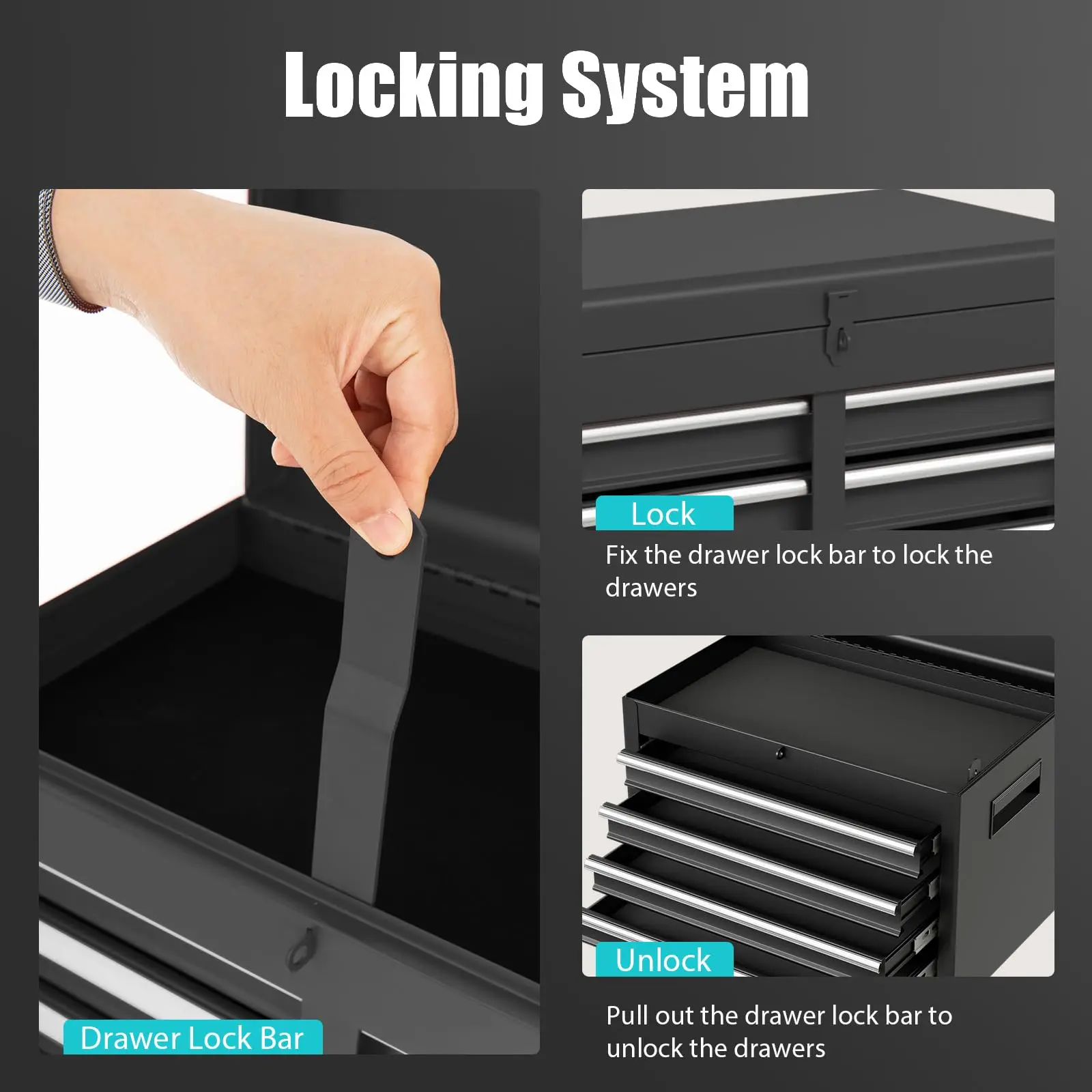 PULAGE Adjustable Shelf Locking Mechanism - Liner Included in Tool Chest for Garage Workshop Efficiency