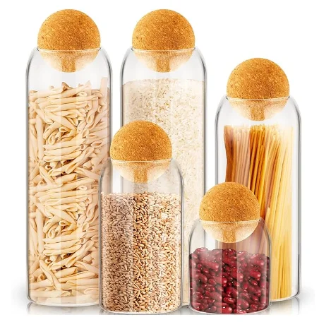 Clear Glass Candy Jars Set with Cork Stopper Airtight Coffee Bottle Holder for Kitchen Table Table Decoration Accessories