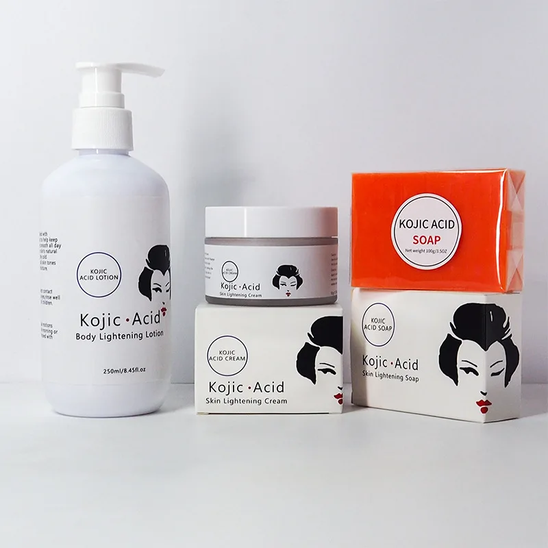 MOQ 1 Набор Kojic Acid 3 шт. набор осветляющее средство для отбеливания лица с собственной торговой маркой мыло сыворотка крем лосьон тела Уход за кожей