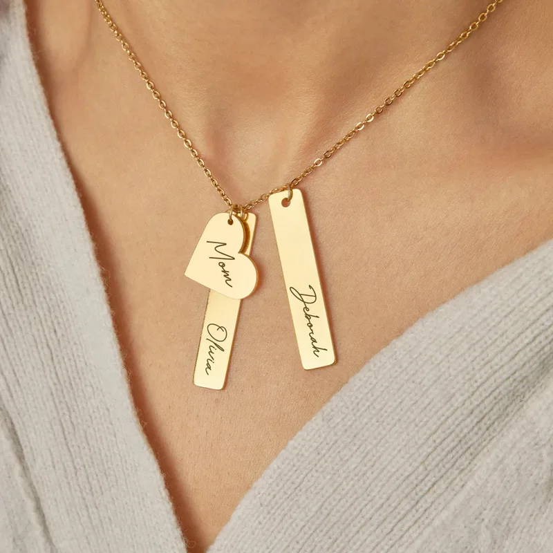 18k Gold Plated Jewelry Initial Stainless Steel Pendant Vertical Rectangular Blank Custom Engraved Name Necklace
