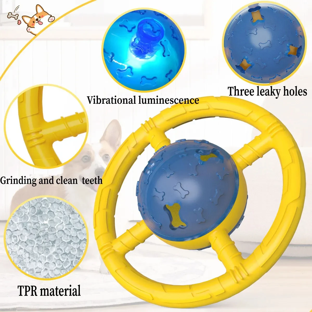 Steering wheel shape TPR Treat Dispensing Toy for Aggressive Chewers Interactive Slow Feeder Dog Puzzle Toys