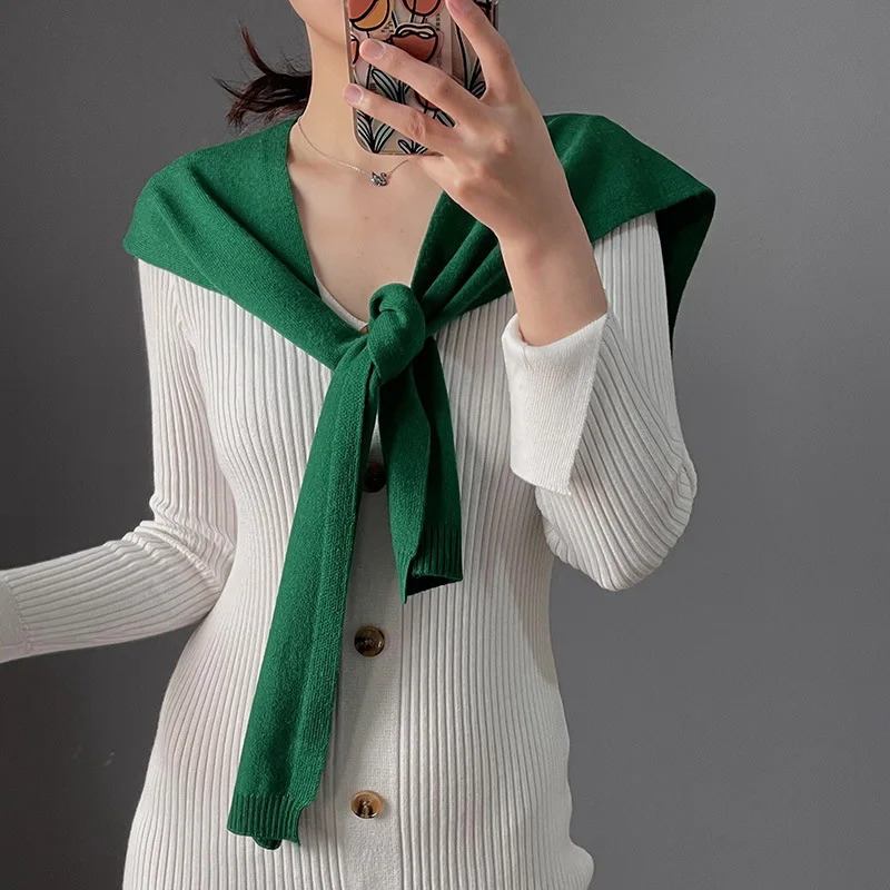 Новинка Осень-зима 2023 кашемировая Маленькая вязаная шаль с узелком шарф и накидка на плечо из шерсти тонкая женская