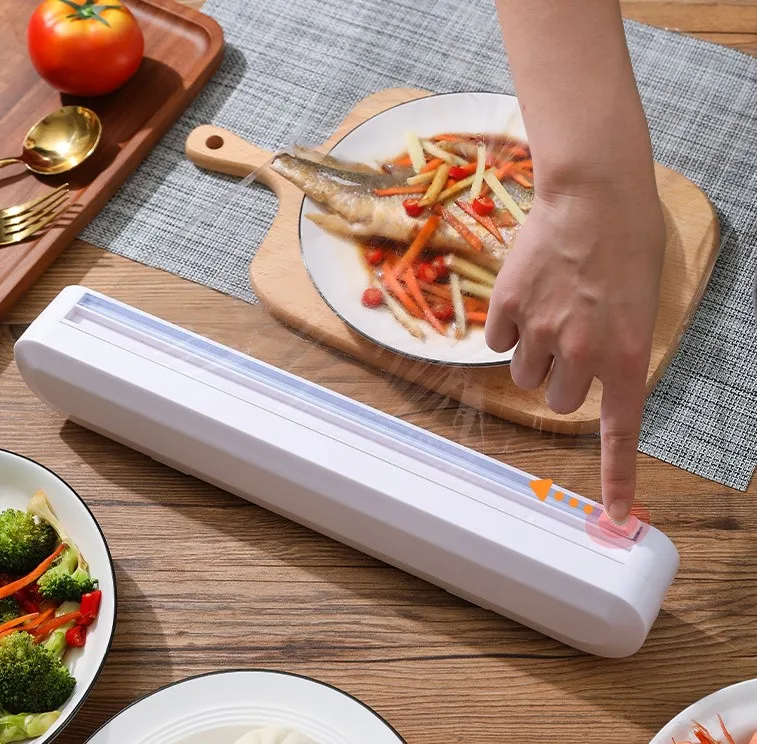 Plastic Food Wrap Dispenser with Slide Cutter Wall Mounted Tin Foil Cutter Kitchen Table Top Refillable Cling Film Dispenser Box