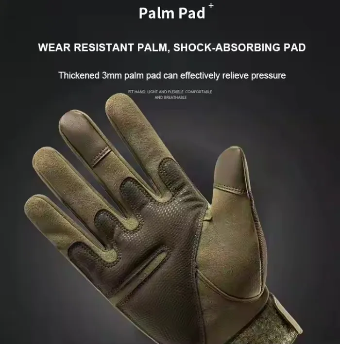 Green Tan Breathable Full-Finger Tactical Gloves Training Defense Cycling Gloves Touch Screen Adjustable Sports Protective