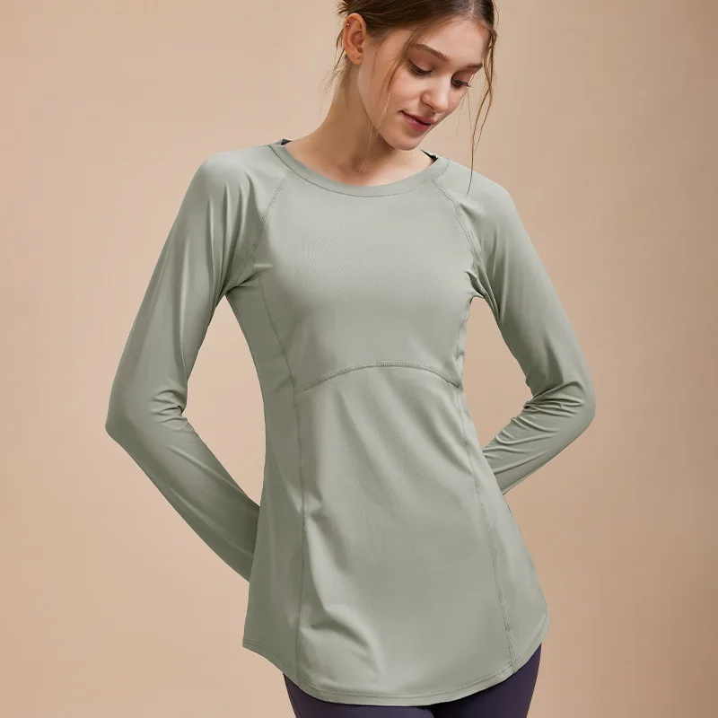 Long Sleeves Net Breathable Workout Tops Girls Cross Waist Comfortable Gym Tops Quick Dry Tee Shirts For Women