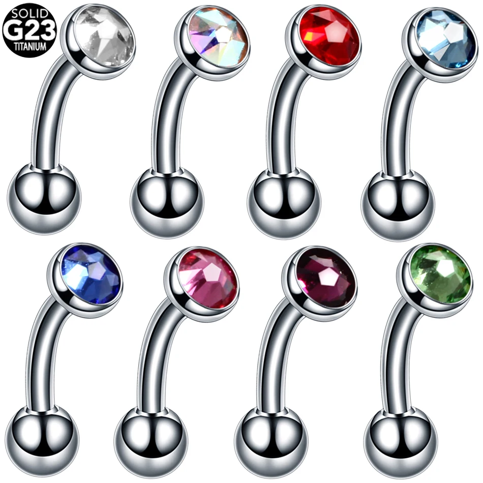 Titanium Eyebrow Banana Piercing Crystal Gem Tongue Rings Sexy Vagina Piercings Genital Piercing Body Jewelry