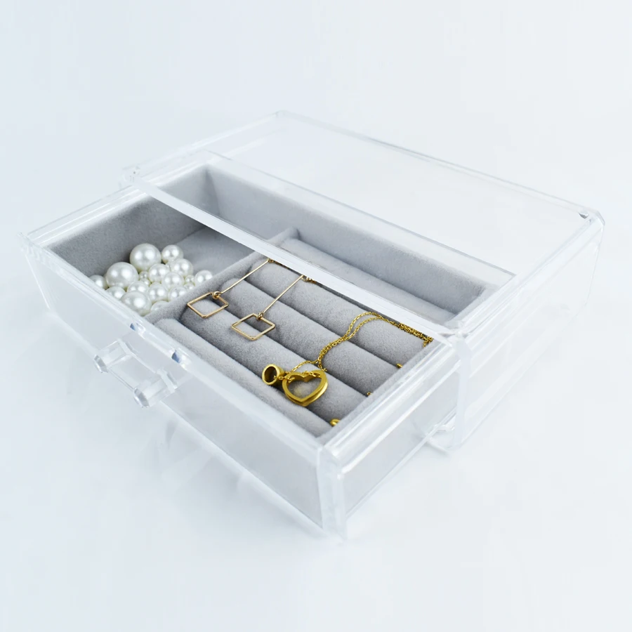 wholesales low price portable small Clear Velvet bracelet Jewelry drawer Organizer box