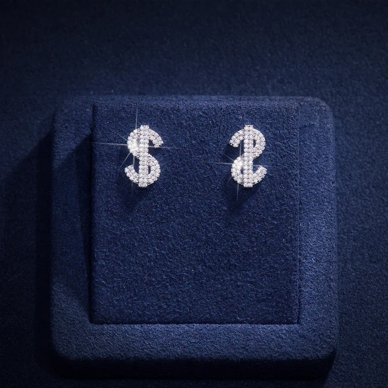 Mens Earrings Hip Hop Mossanite Jewelry Dollar Shape Iced Out 925 Silver 18K Gold Moissanite Diamond Men Stud Earrings