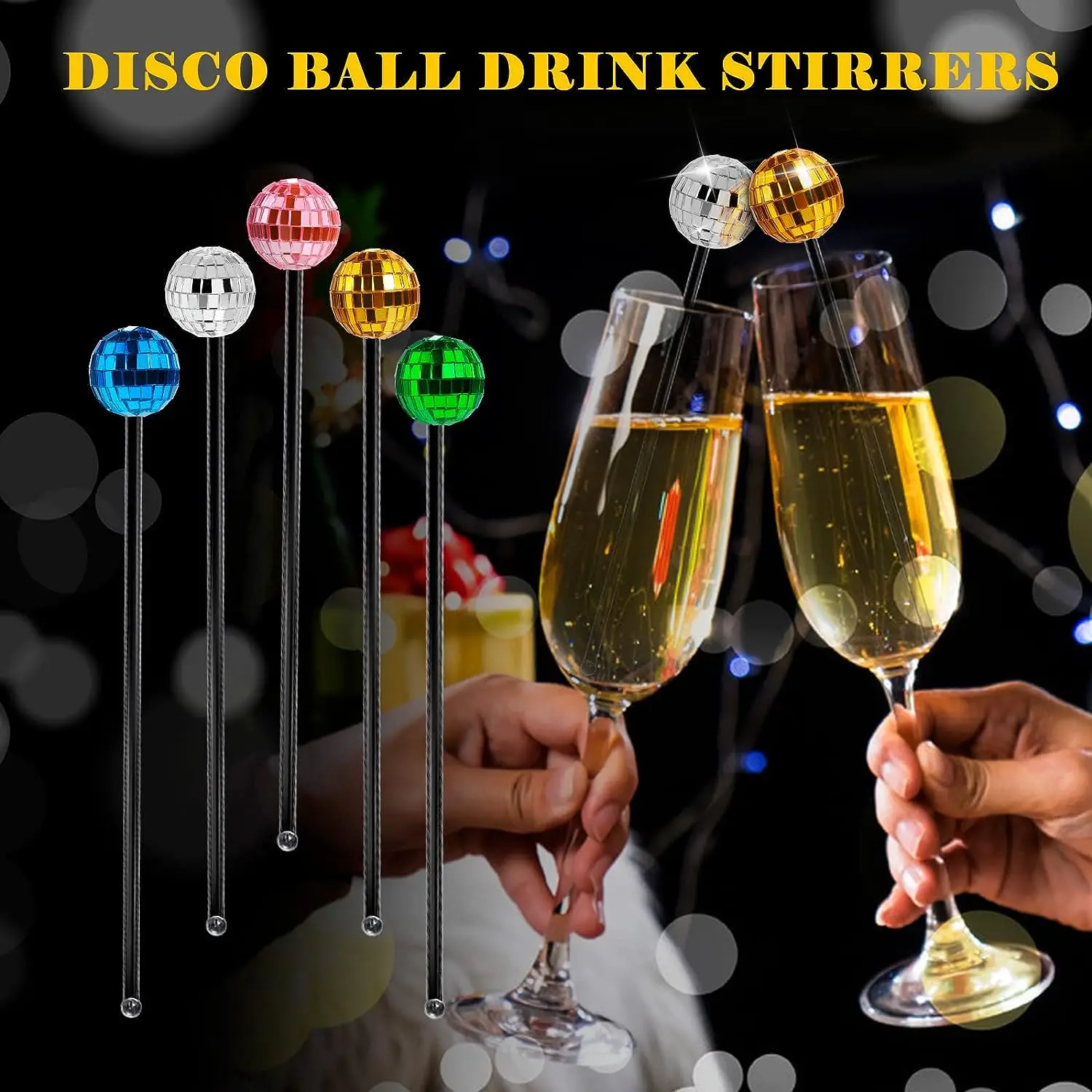 Party Home Bar Shop Plastic Round Top Swizzle Sticks Multicolored Mirror Disco Ball Coffee Beverage Drink Mixing Cocktail Stirre