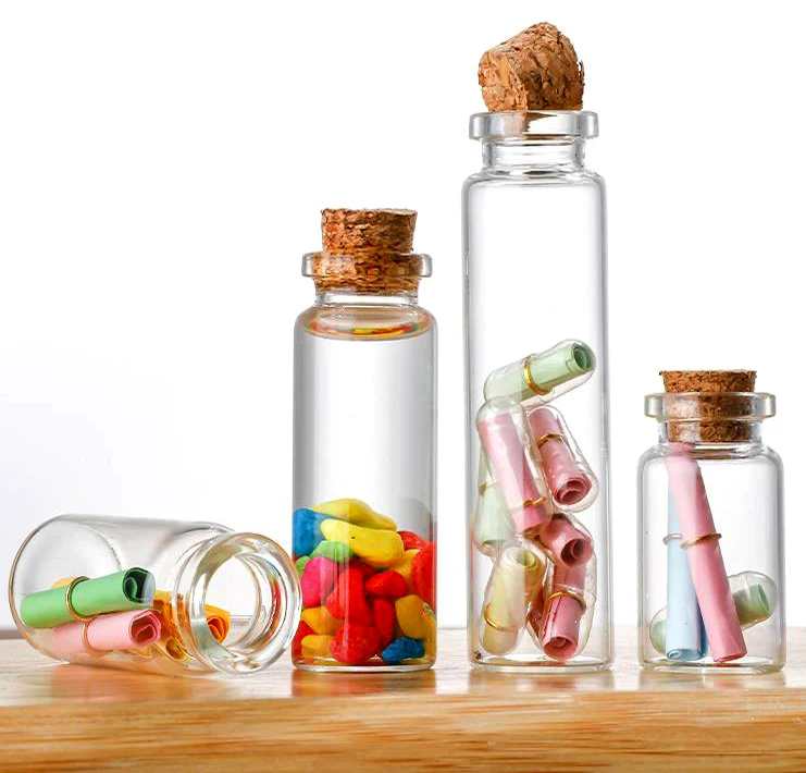 Eco-friendly clear glass vials glass wishing bottles glass test tube with cork for candy tea-leaf spice matchstick