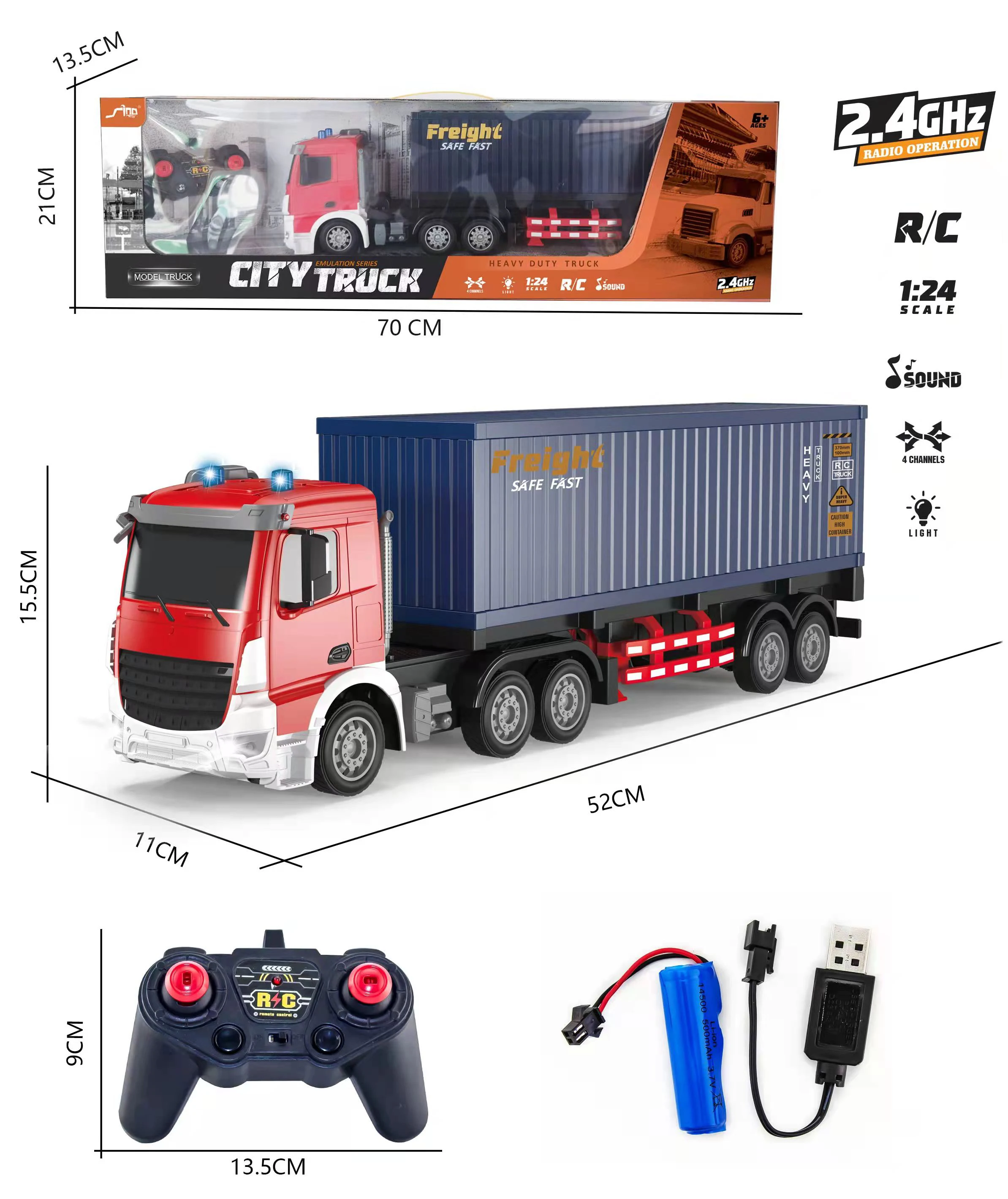 Rc Semi-trailer 2.4Ghz Trailer RC Flatbed Trailer Crane Tractor Electric Construction Vehicles Toy Truck with Sound Lights