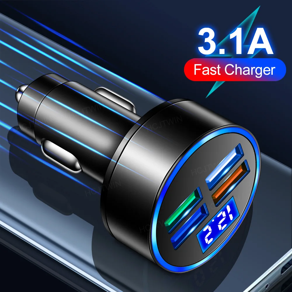 High Quality Electronic car accessories USB  charger 4 in 1 Fast car charger for iphone and samsung