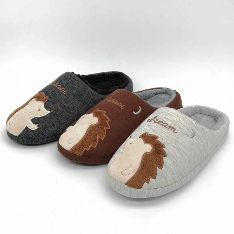 
High quality wholesale natural style new hedgehog embroidery women bedroom slippers 