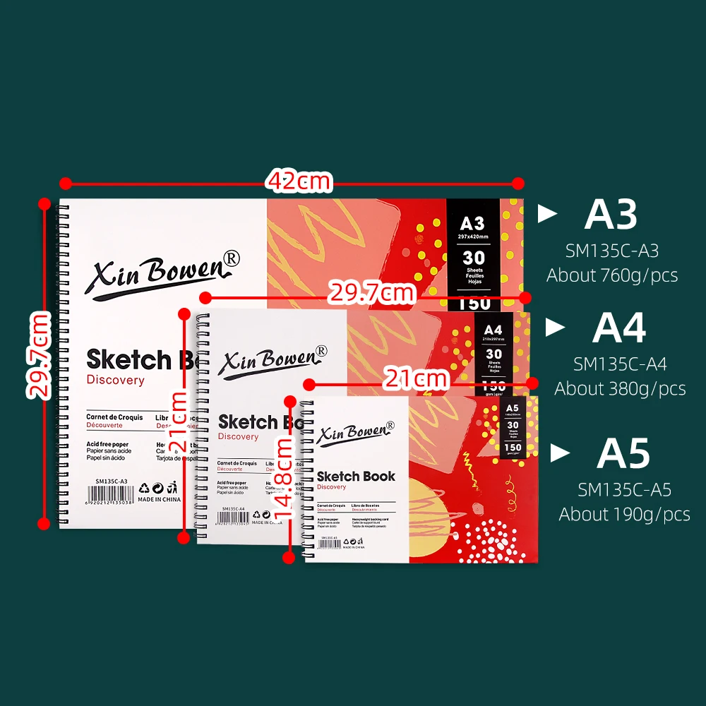 XinBowen 60 Sheets 150GSM 100% Cotton A4 Sketchbook Drawing Notebook Paper Sketch Pad For Artist Beginner