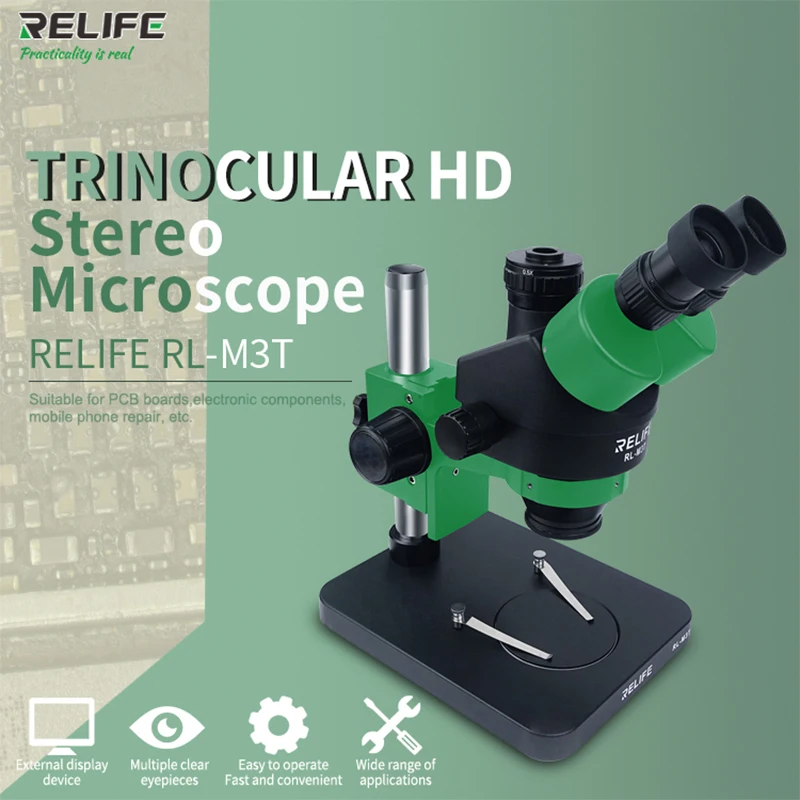  RELIFE RL-M3T-B1 тринокулярный микроскоп 7X-45X зум мобильного телефона PCB для ремонта материнской платы HD камеру со светодиодной подсветкой стерео инструмент 