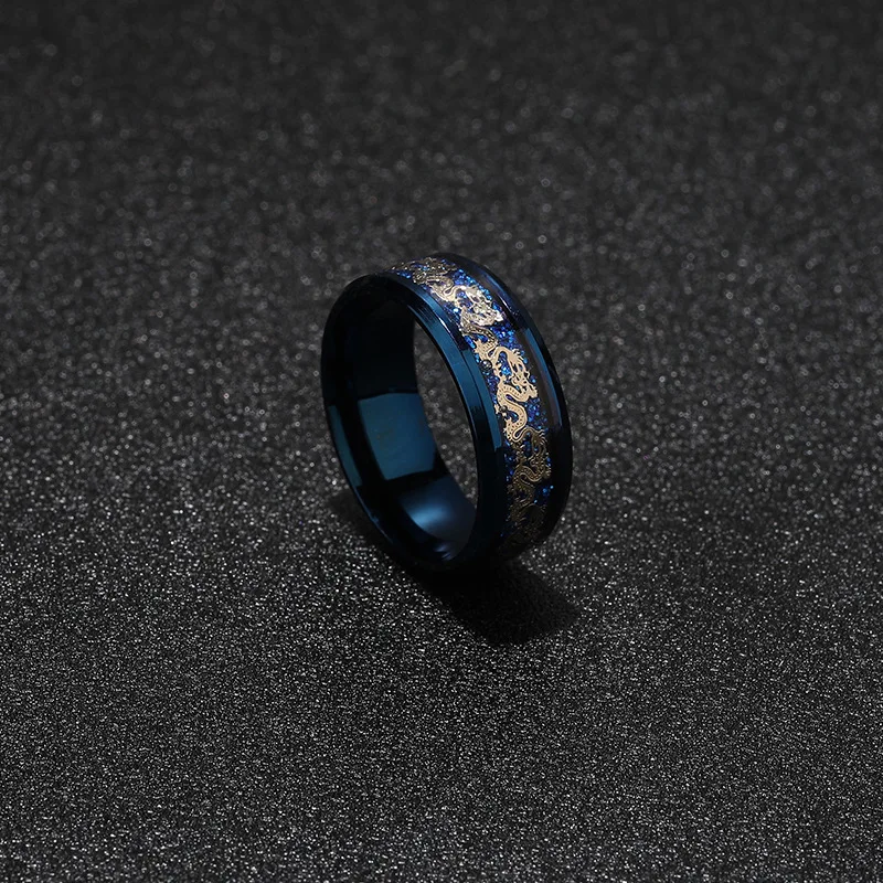 Wholesale Non fading Carbon Fiber Black Dragon Inlay Anillo Stainless Steel Tungsten Men Rings