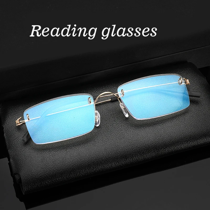 High Quality Metal Hinge Reading Glasses, Rimless Clear Reading Glasses Men Factory Custom Wholesale