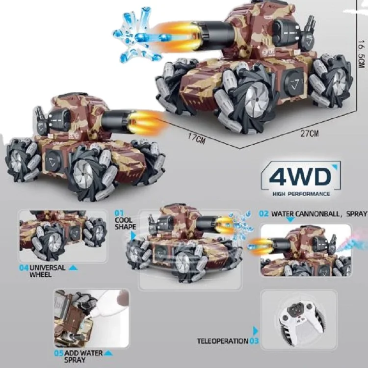 USB data cable built-in battery 2 AA non provided-electric 2.4G remote control 10 tank with light and music