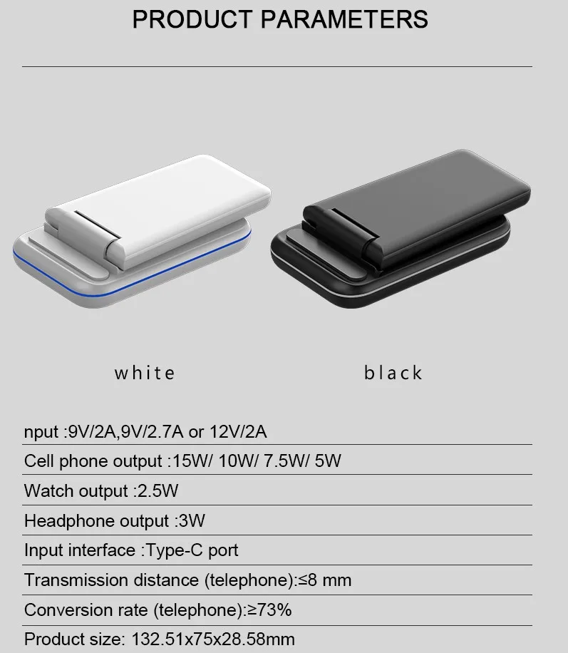 Foldable QI  3 In 1 Wireless Charger 3 In 1 15w Fast Wireless Phone Charger Pad