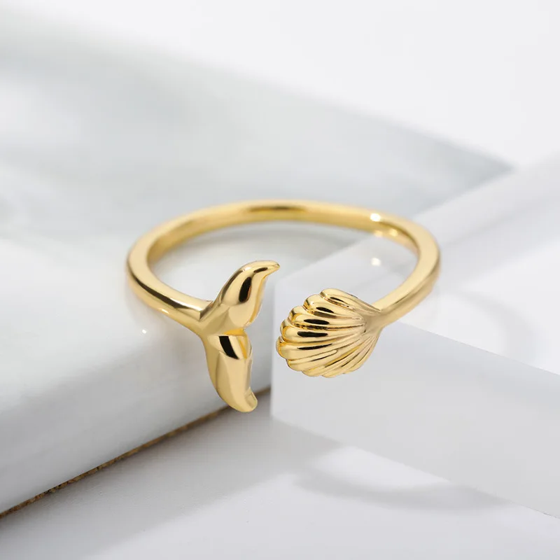 Wholesale Fashion Jewelry Whale Tail Adjustable Ring 18k Gold Plated Brass for Men and Women Lovers