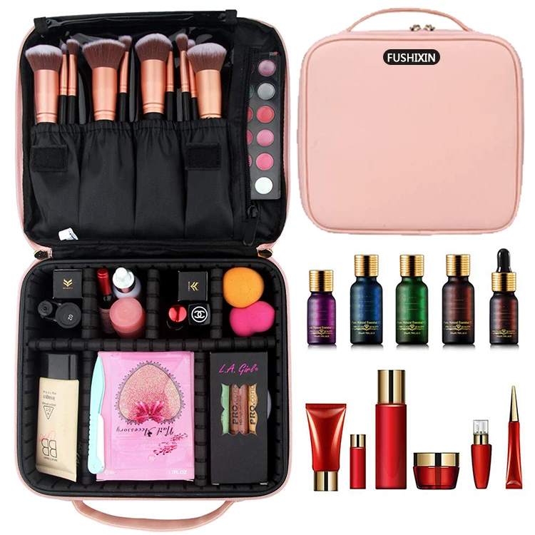 
 Amazon custom logo color Leather Portable cosmet make up bags small pink pu travel makeup bag cosmetic bags & cases  