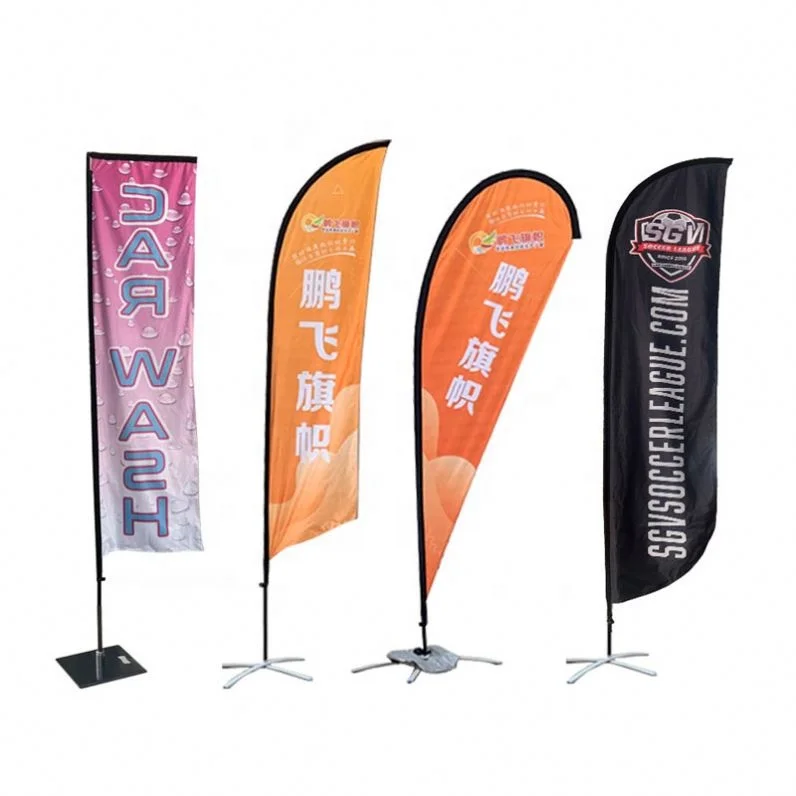 Factory Advertising Tear Drop Flying Feather Flag Custom  Beach Flag  Banners & Display Accessories With Pole Base Spike Stand