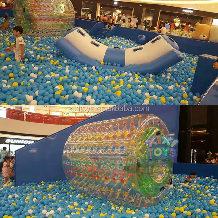 Amusement children plastic balls inflatable funland, inflatable slide with ball pit pool
