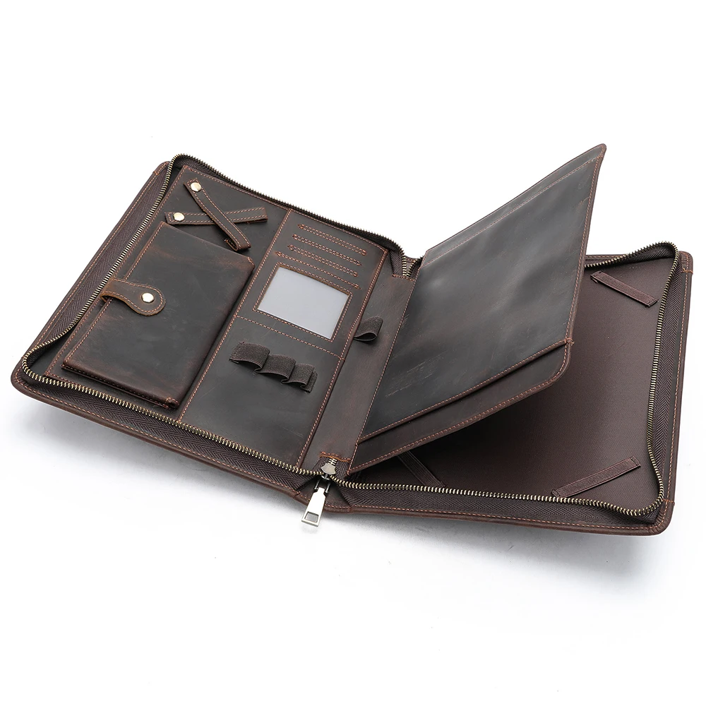 MARRANT Genuine Leather Men Document Portfolio File Folder Multi-function Business Portfolio Leather Portfolio Folder Case