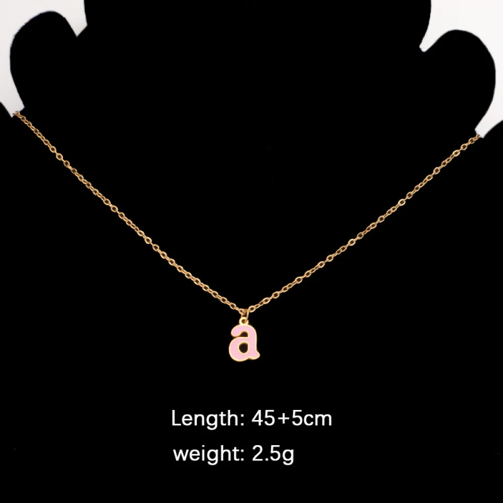 Fashion Diy Accessories Birthday A-Z Initial Jewelry Gold Plated Enamel Stainless Steel Letter Necklace