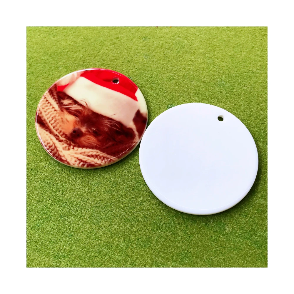 Популярные круглые рождественские украшения, 3 дюйма, 73 мм, блестящие белые фарфоровые сублимационные заготовки, 3 дюйма, рождественские Этикетки Из сублимационной керамики