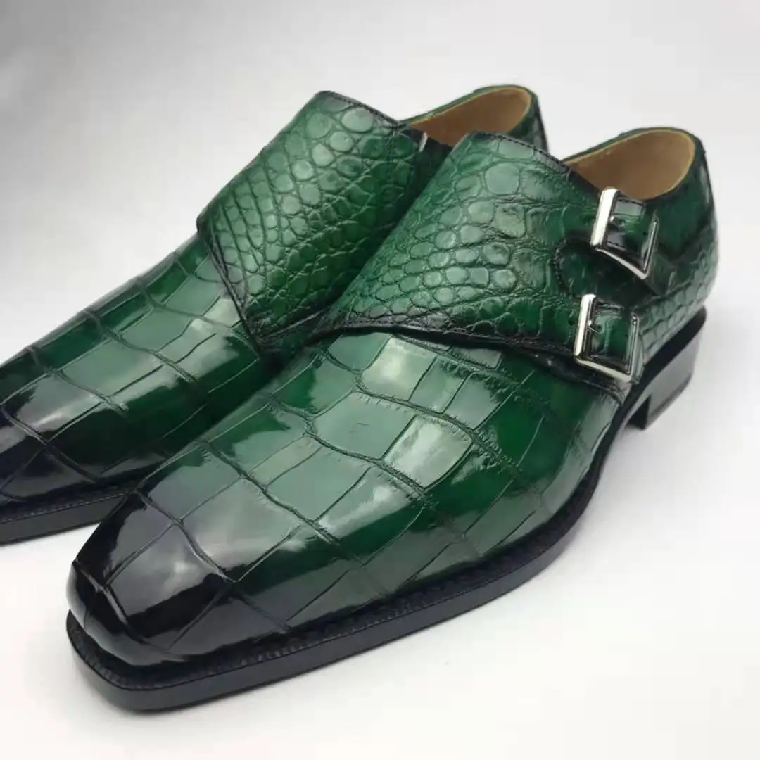 Factory Price Alligator mens shoes classic Wedding luxurious shoes man Handmade Monk Strap Crocodile Leather Men Dress Shoes