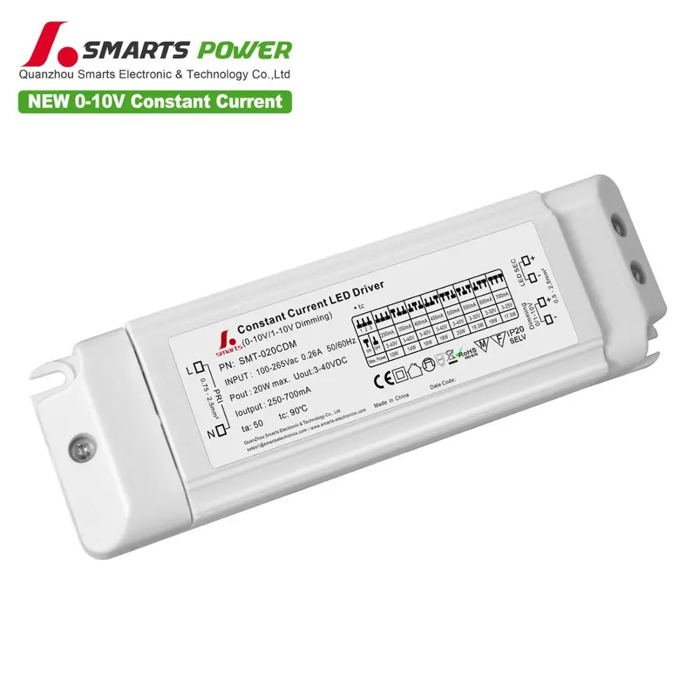20w 0-10v/pwm dimming constant current led driver with flicker free