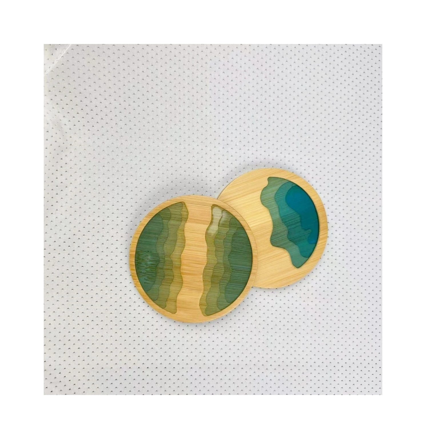 Set of 6 ocean wave wooden coasters for drinks epoxy resin wooden coasters for table handi craft bamboo ocean wave