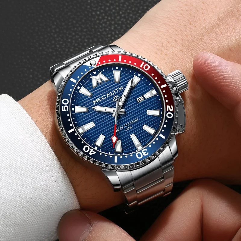 2020 MEGALITH мужские личные часы с большим циферблатом, трендовые часы из нержавеющей стали с кварцевыми часами, деловые наручные часы для мужчин