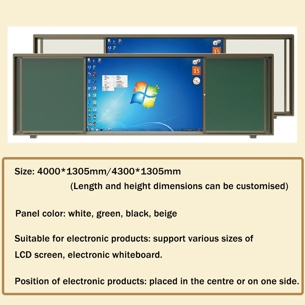 4000*1305mm Aluminium Frame School Sliding Blackboard Training Office Conference School Teaching White Board