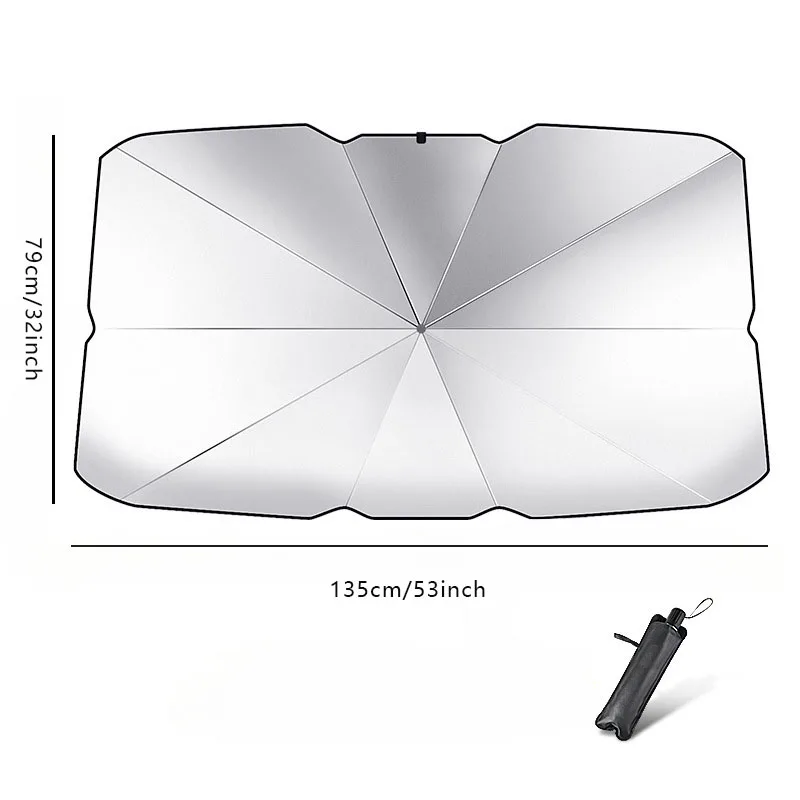 Foldable Car Windshield Sunshade Uv Protection Heat Insulation Retractable Front Window Umbrella for Summer 140x79cm