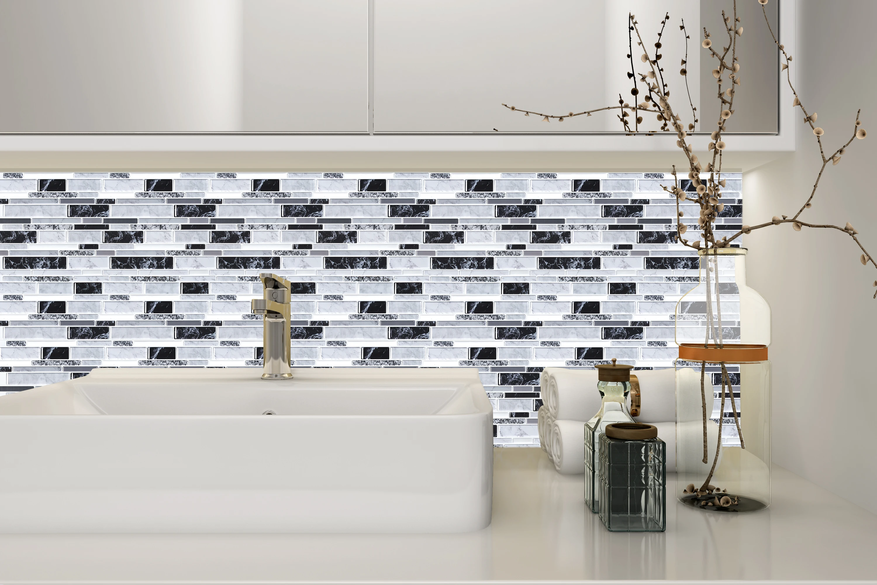 Quick Instant Do-it-yourself Lightweight Unique Marble Pattern Mosaic Tile for Kitchen and Bathroom Backsplash Walls