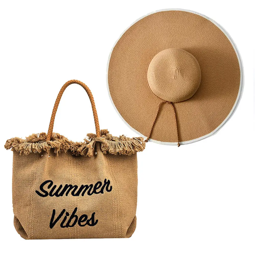 Ruimantike Womens Travel Holiday Island Summer Vibes Lady Beach Hat And Bag Set