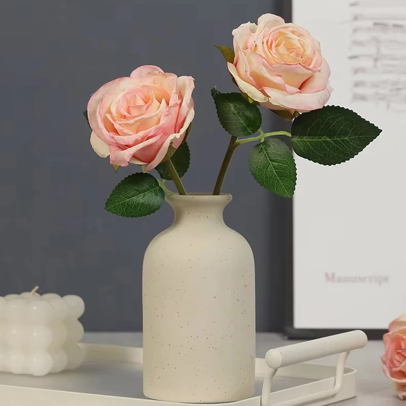 28CM Single vintage rose with burnt edge artificial flower rose for home decoration mini flower rose bouquet for wedding