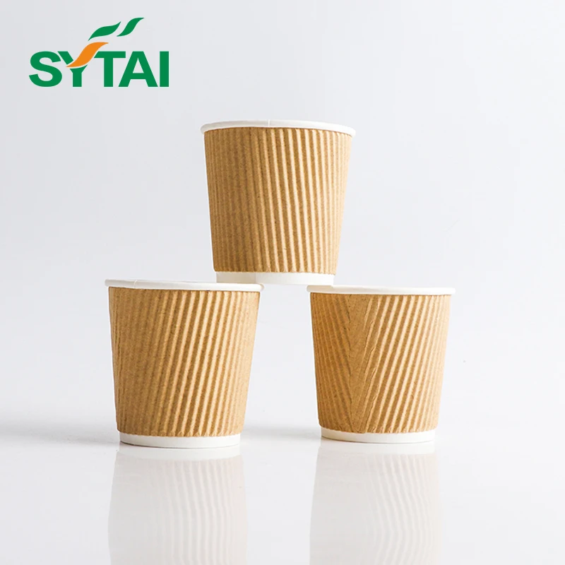 eco friendly disposable 10 oz ripple wall  raw material paper foam cup with coffee sleeve and 80 mm lids