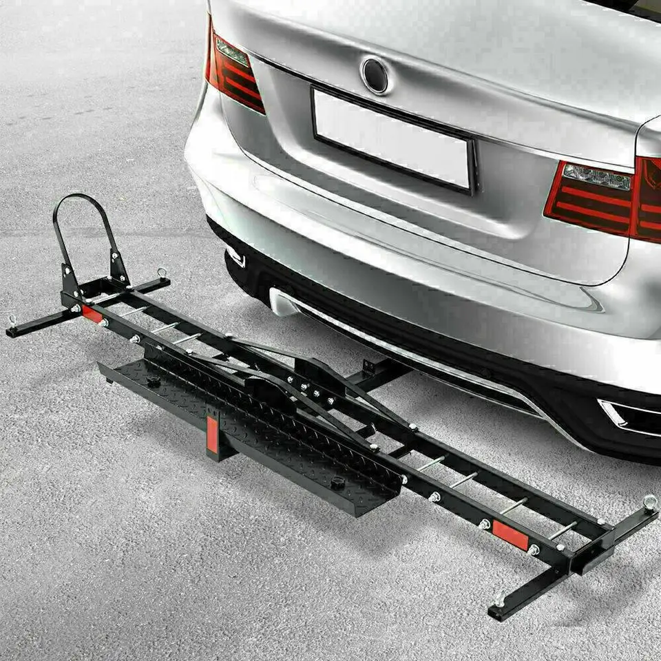 Steel 2 Arms 2 inch Towbar Hitch Mount Motorcycle Carrier Motorbike Rack with Ramp