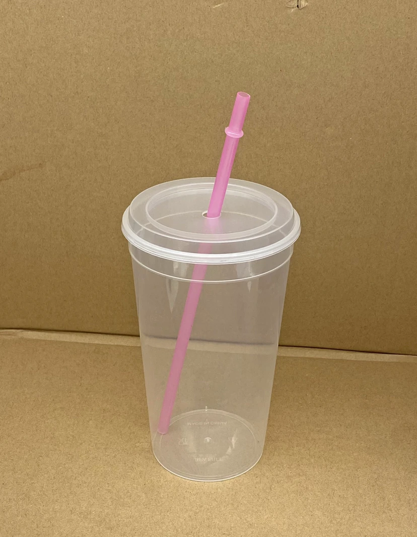 wholesale reusable custom logo 32 oz plastic cups with lids and straws