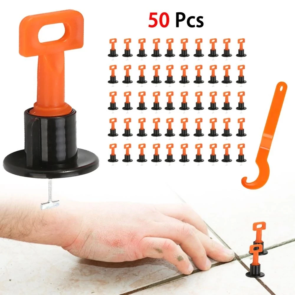 JNZ Premium Quality 50pcs/bag Floor Tiling Tools Plastic Metal Material Reusable Tile Leveling System With 1pcs Wrench