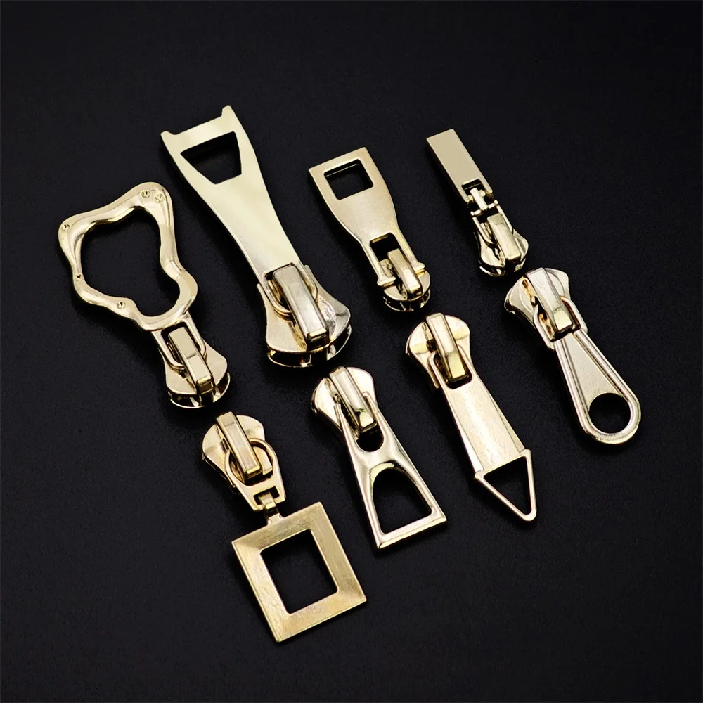 High quality bag backpack #3 #5 #8 4 5 4.5 YG zinc alloy zip pulls head metal custom zipper puller lock hole zipper sliders