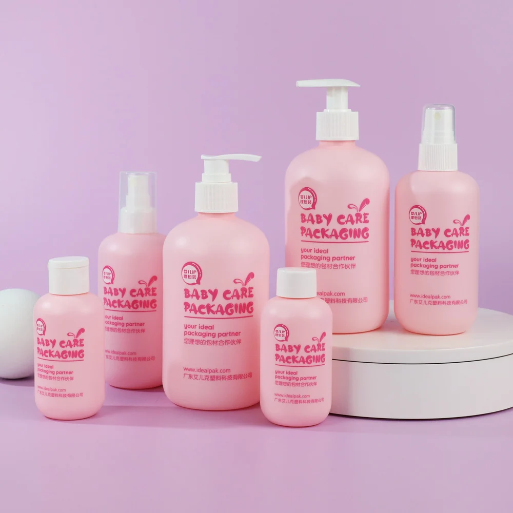 Idealpak Supplier Custom 500ml PE Pink Boston Round Plastic Bottle Wholesale Shampoo Lotion Plastic Bottles In Bulk