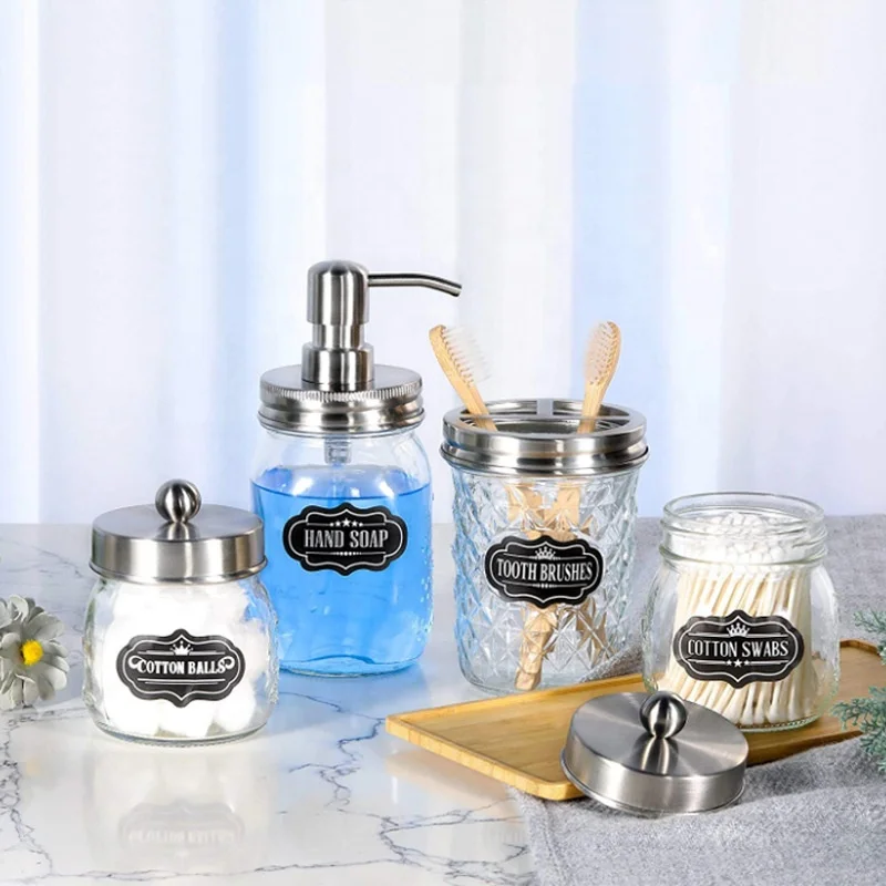 Wholesale Hand Sanitizer Pump Cover Glass Mason Jar With Black Soap Dispenser Bathroom Accessories