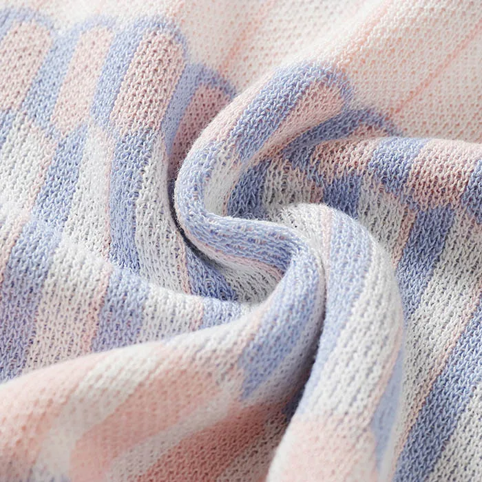 MY015 Korean Fashion Sweet Striped Patchwork O Neck Fresh  Knit Crop Tops Ladies Summer Thin Sweater Knitwear Clothing