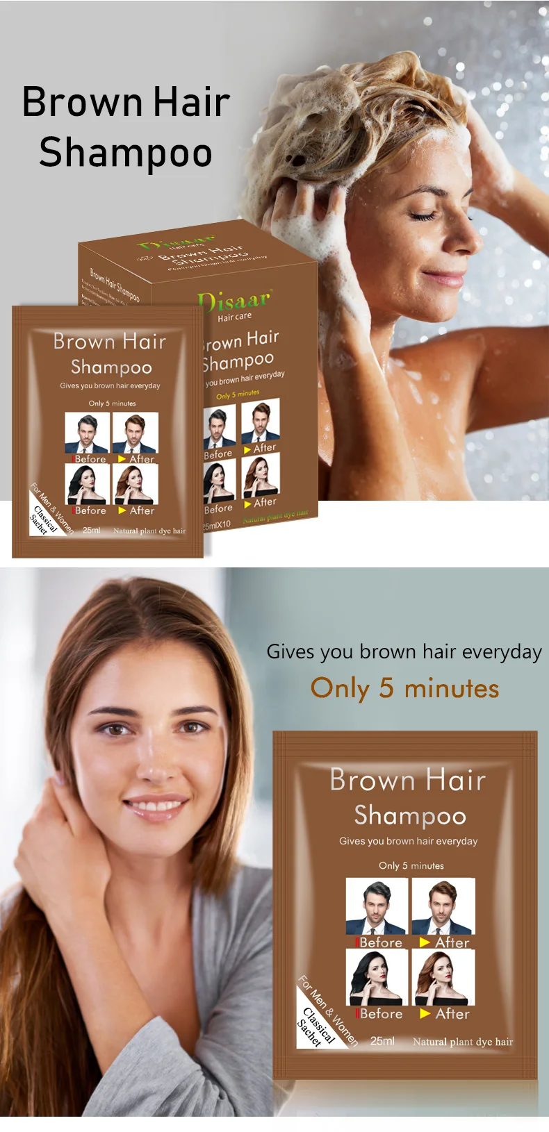 
10 Pcs Per Box Hair Dye Shampoo Brown Blonde Color Hair Wash Wholesale 