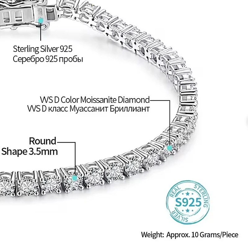 New Design Pass Diamond Tester Hiphop Jewelry 3mm-5mm VVS Moissanite Diamond Iced Out Cluster 925 Silver Tennis Chain Necklaces